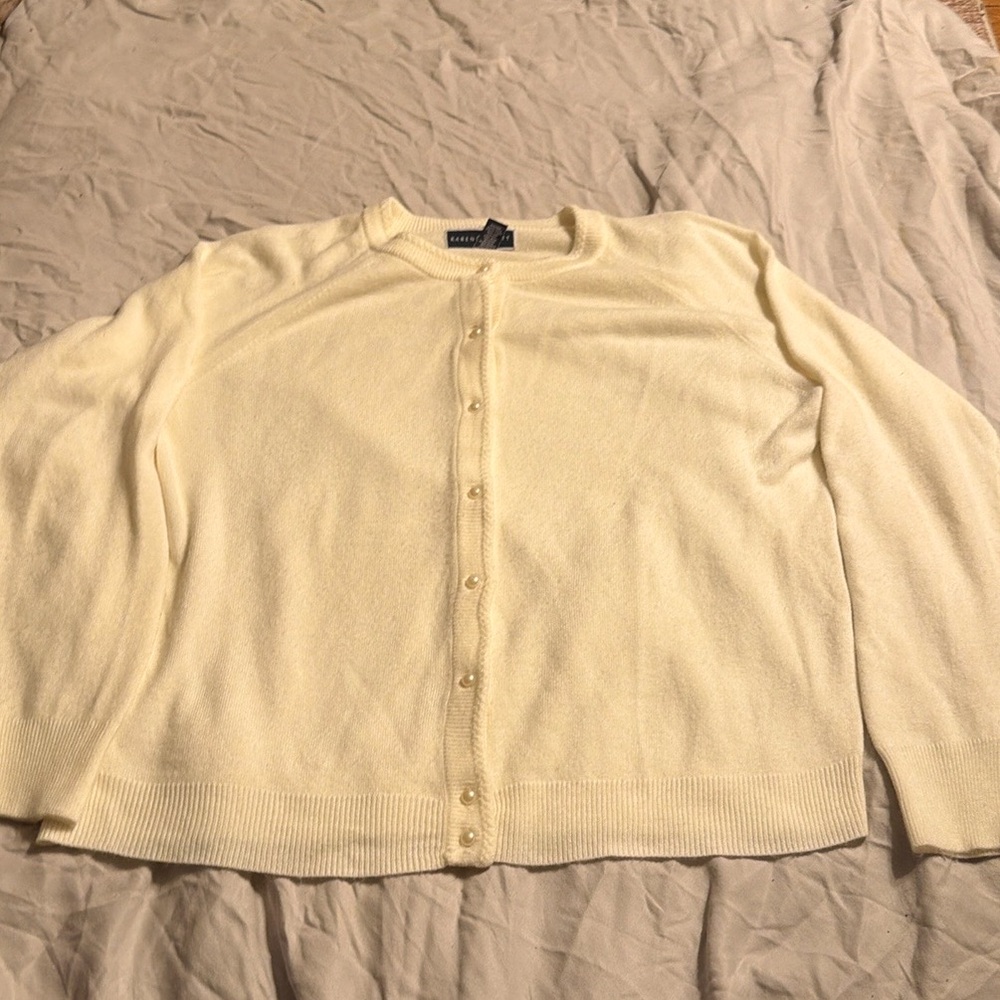 Karen Scott cream faux pearl button cardigan SZ XL